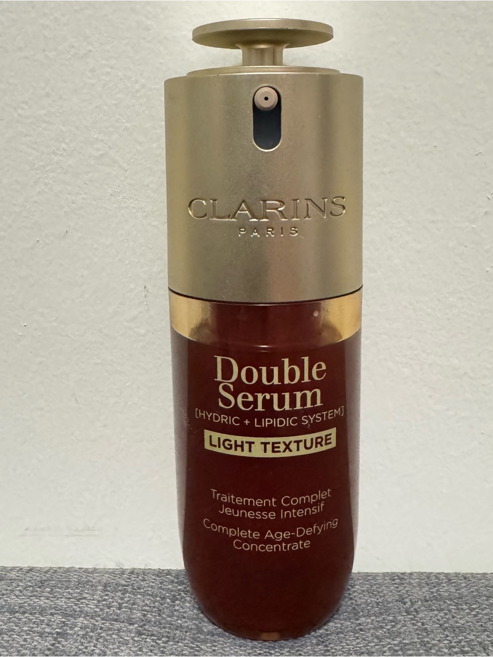Clarins Double Serum Light Texture — Gold and Amber-Brown Bottle